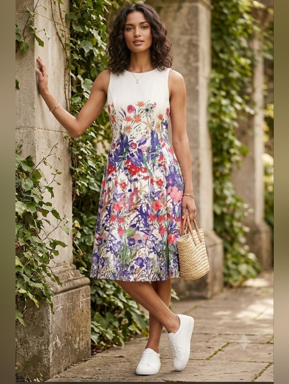 *NWT* Maggy London Watercolor Floral Sleeveless White A-Line Dress Size 16